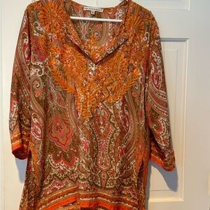 Gretchen Scott  Women's Orange Paisley Top